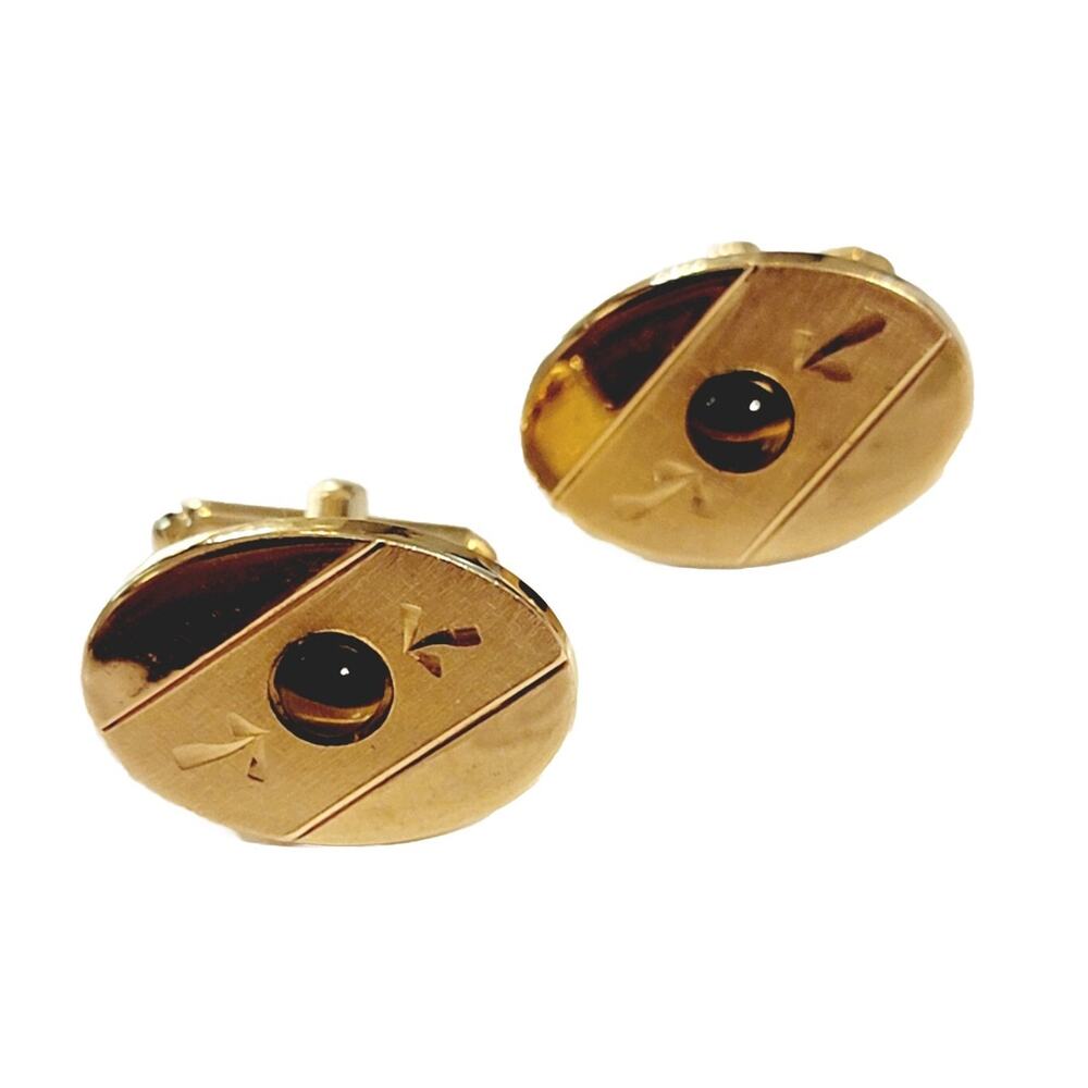 Vintage Swank‎ Tiger Eye Gold-tone Cuff Links Mid-Century Mens Cufflinks 1" cl-